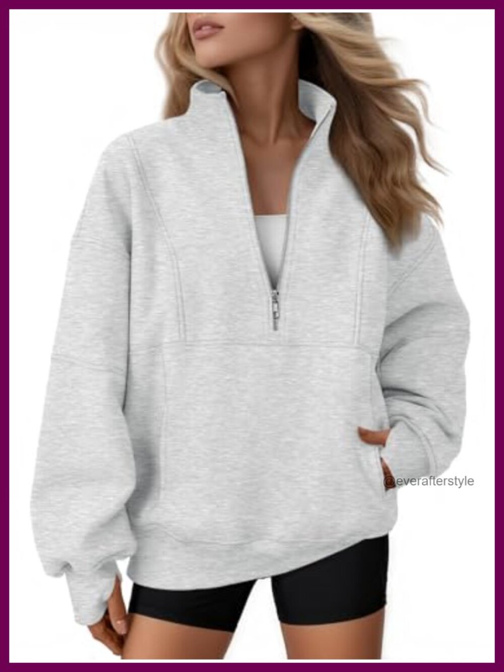Oversized Fleece Quarter Zip Sweatshirt Mock Neck Pullover Thumbholes